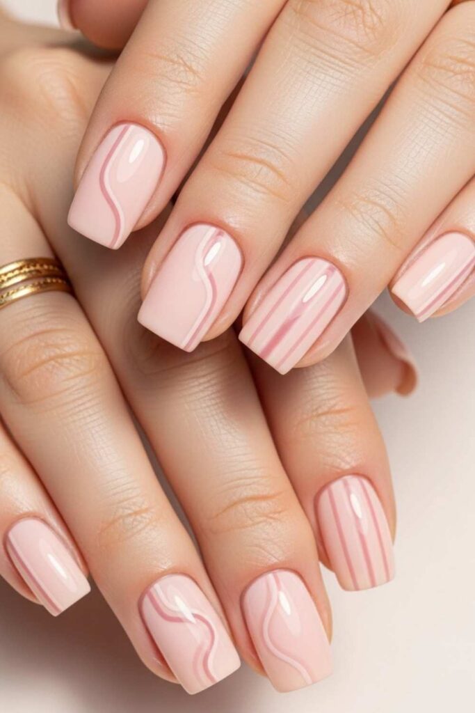 Pastel Pink with Tonal Nail Art Lines