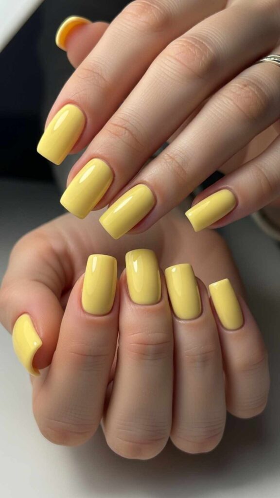 Pastel Yellow Square Nails, Clean Edge