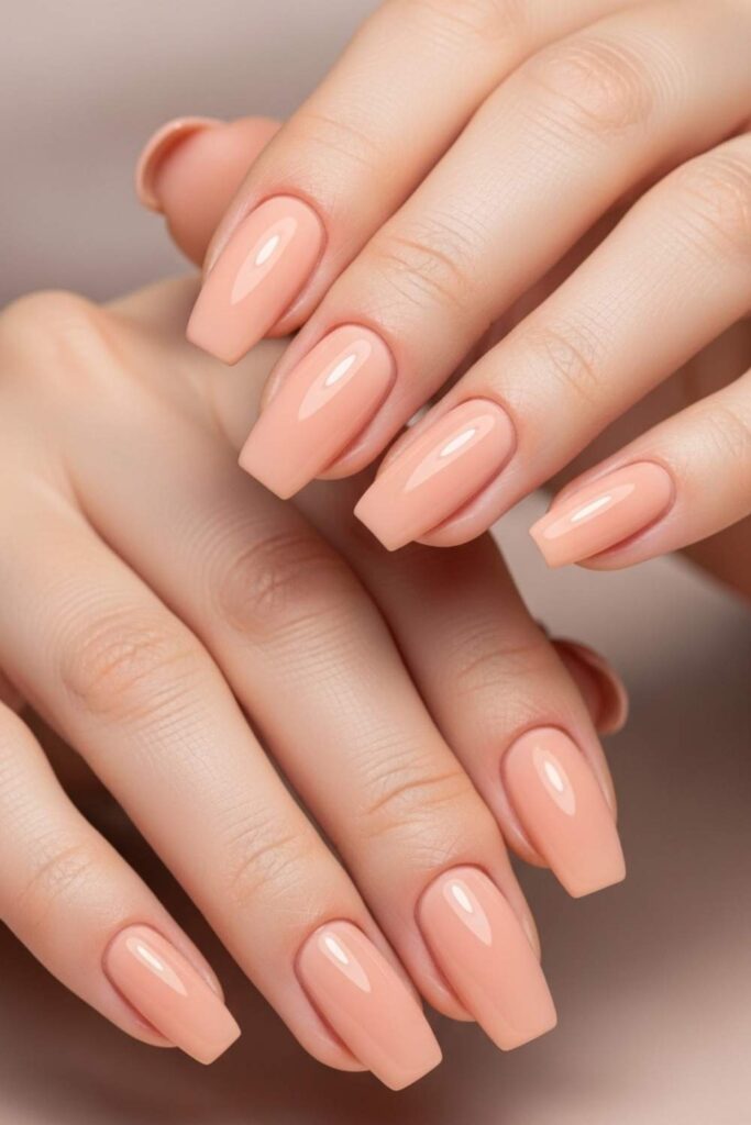 Peach Nude on Short Coffin Nails
