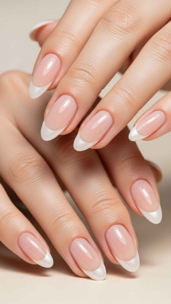 Pearl French Tip with a Curved Smile Line