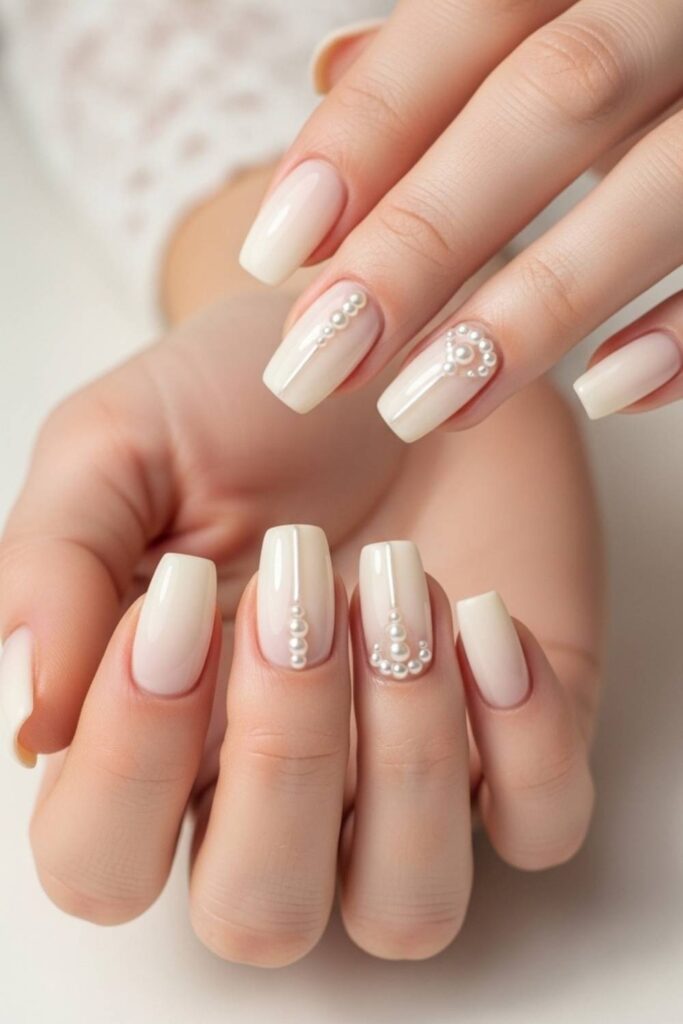 Pearl Inlay Accents on a Cream Satin Base