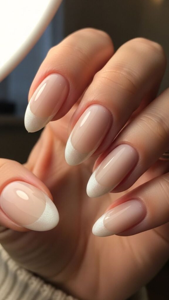 12 White French Tip Nails with Design Ideas That Look Effortlessly Expensive in 2026 12 Pearl Shimmer French Tip with Cream Base