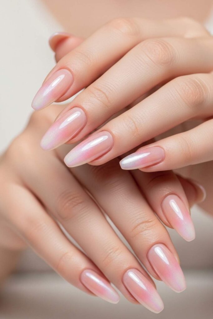 Pearlescent Pink Ombre on Extended Almond Shape