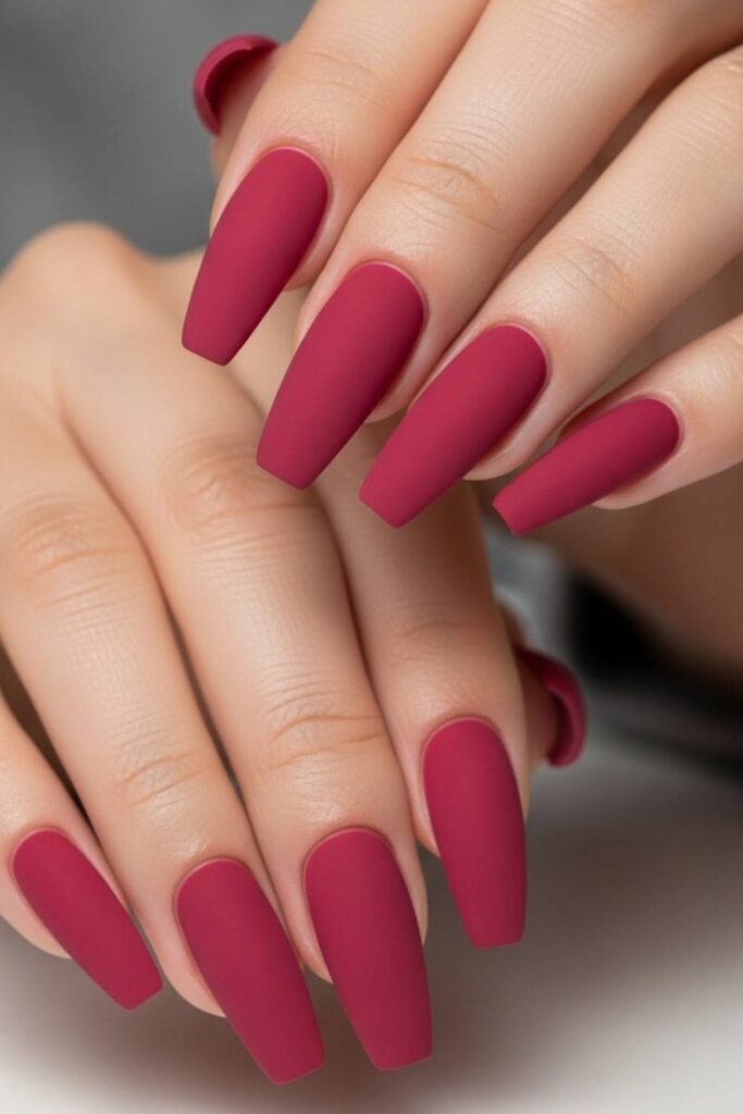 Raspberry Pink Matte on Coffin Nails
