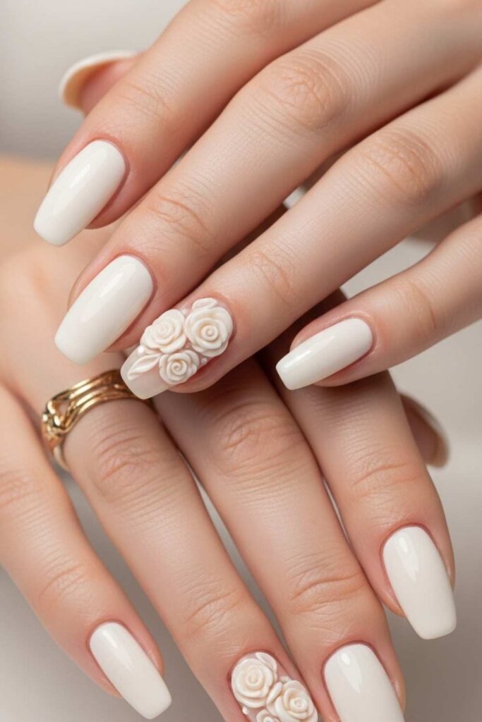Rich Ivory with Sculpted 3D Rose Appliqué