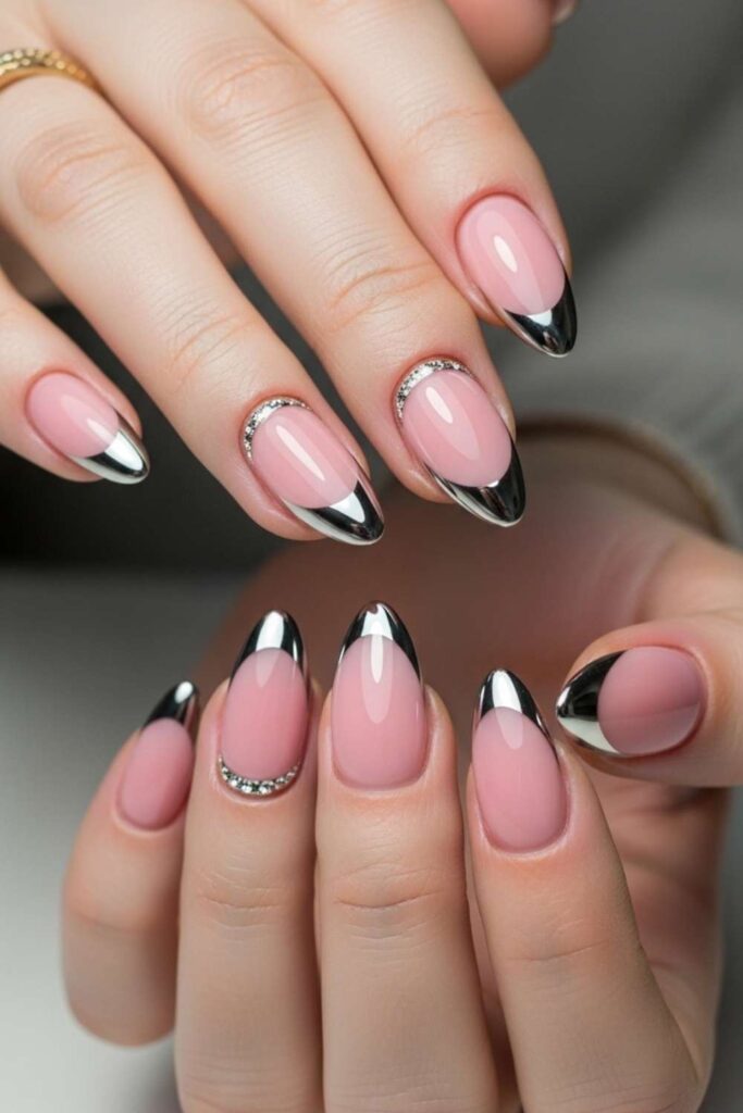 Rose Pink Gel Base with Chrome Mirror Tips