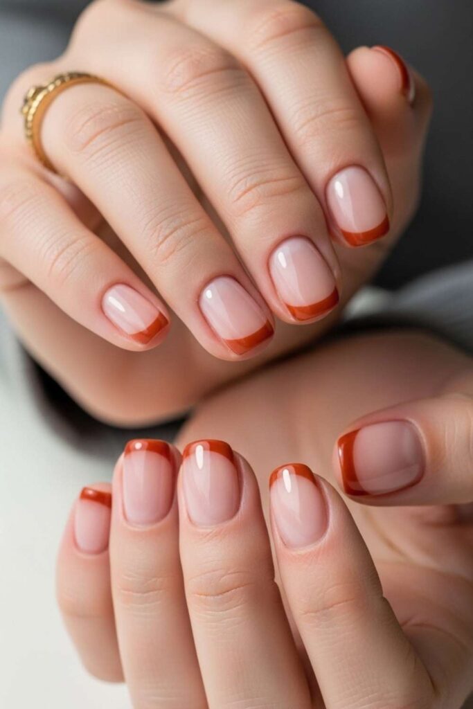 Rust Orange Tips on Short Rounded Nails