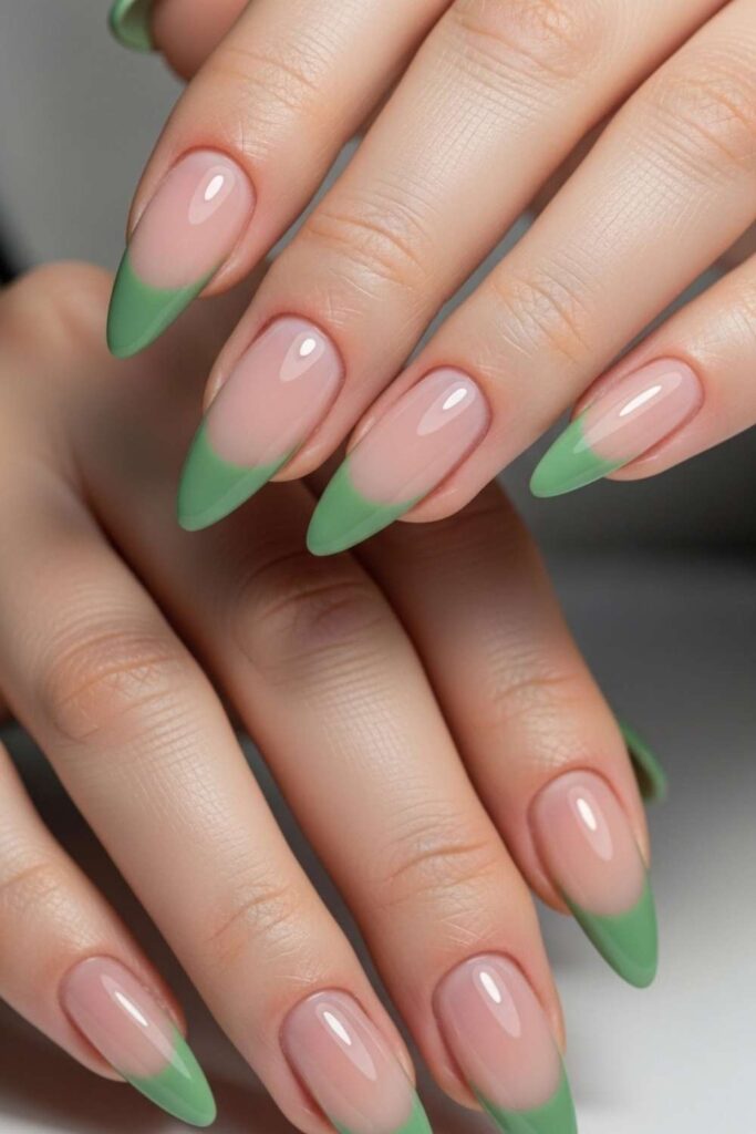 Sage Green French Tips on Stiletto Nails