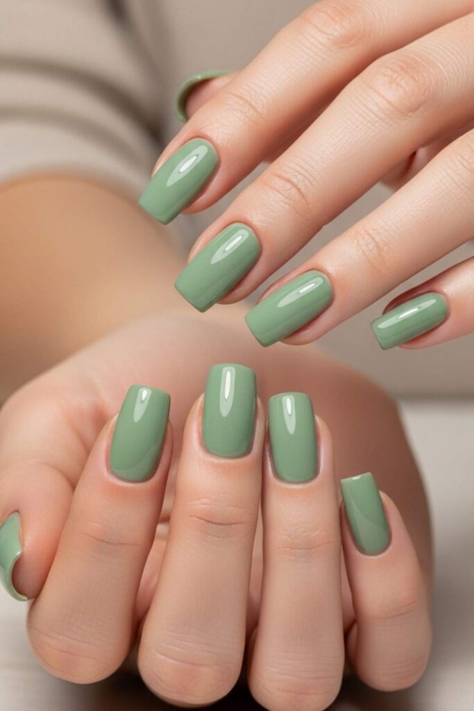 Sage Green Soft Square Nails
