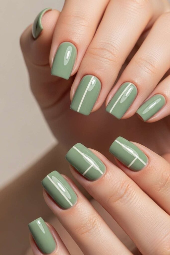Sage Green with an Ivory Negative Space Line