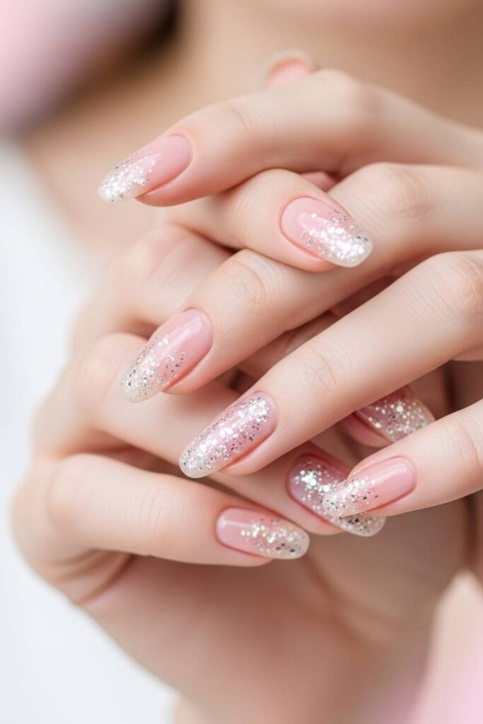 Sheer Blush Base with Scattered Diamond Dust