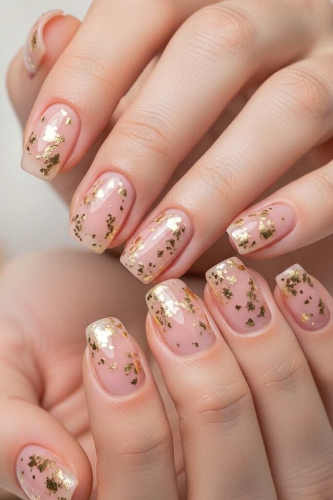 Sheer Blush Glaze with Scattered Gold Foil