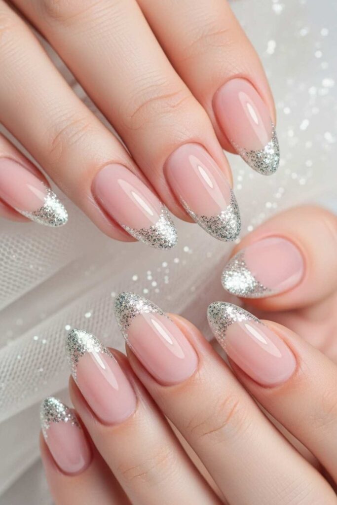 Sheer Blush Nails with Glitter French Tip
