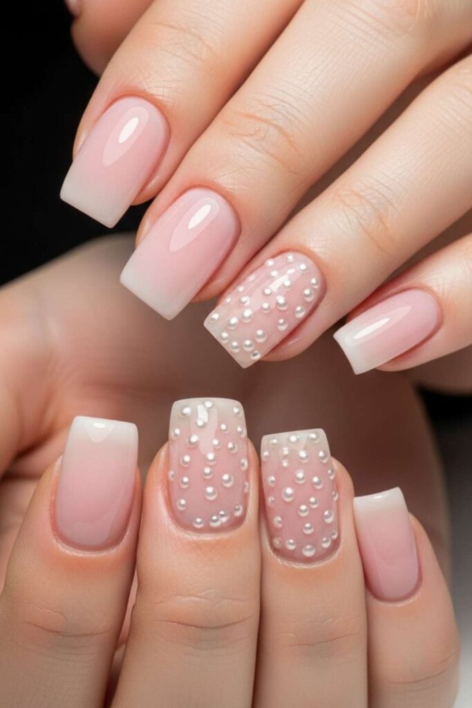 Sheer Blush Pink with Scattered Micro Pearls