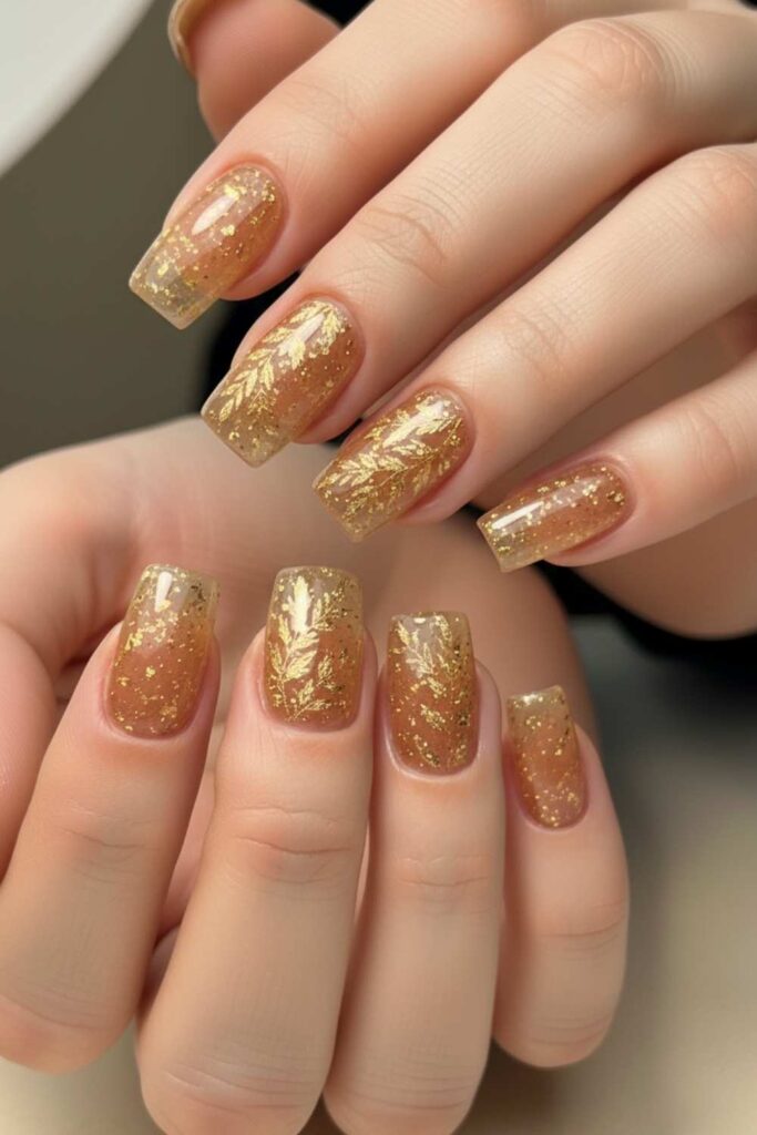 Sheer Caramel Square with Embedded Gold Shimmer