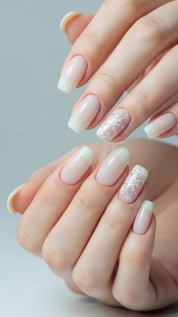 Sheer Ivory with a Snowflake Stamped Accent Nail