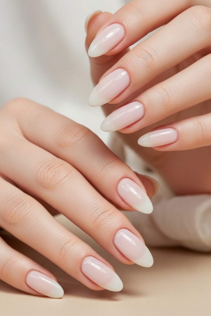 Sheer Milk Glass Almond Nails