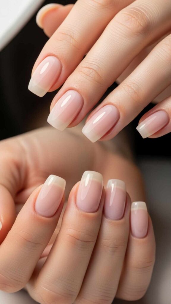 Sheer Milky Pink with a Clean Glossy Finish