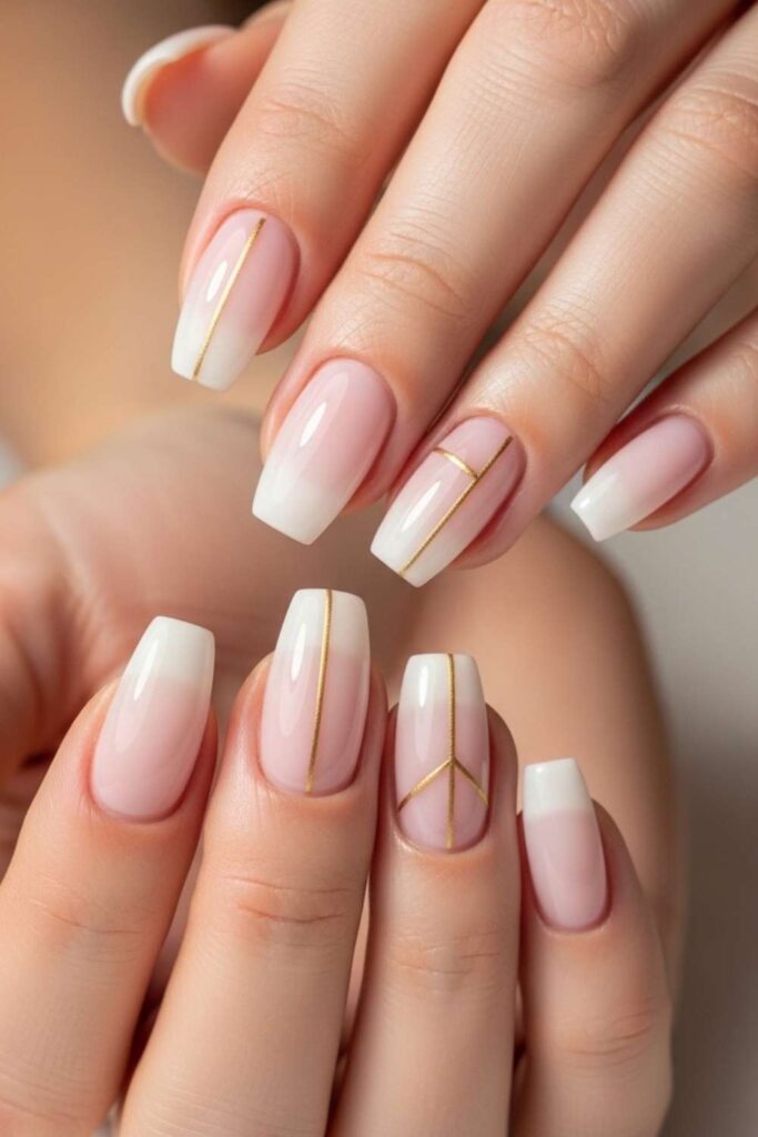 Sheer Milky Pink with Thin Gold Line Detail