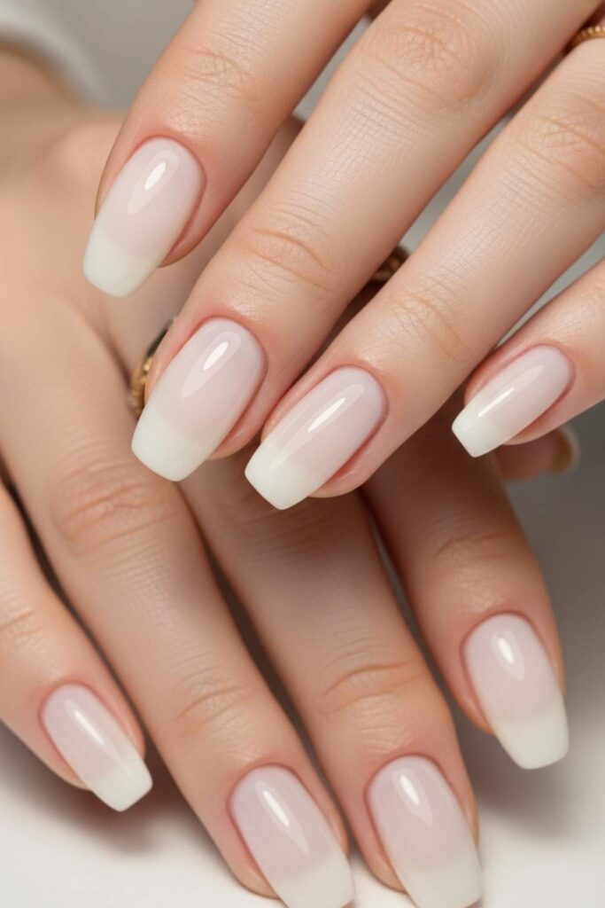 15 Natural Gel Nails Ideas That Look Expensive Without Trying Too Hard 2 Sheer Milky White with a Soft Gloss Finish