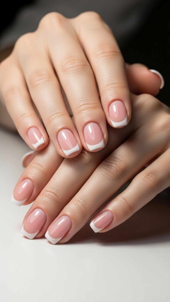 Sheer Pink Base with White Floating French Tips