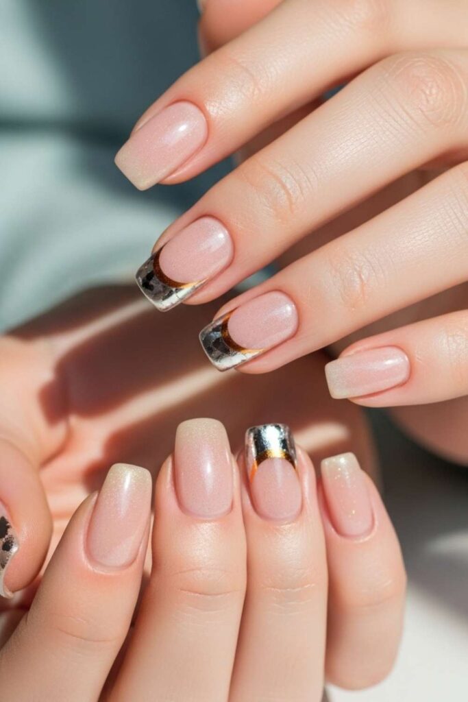 Shimmering Nude with a Foiled Half-Moon Crescent