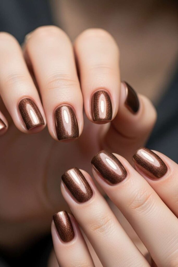 Shimmery Bronze on Short Round Nails