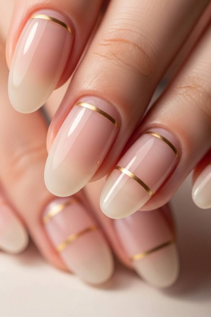 Single Thin Gold Line on a Sheer Blush Base