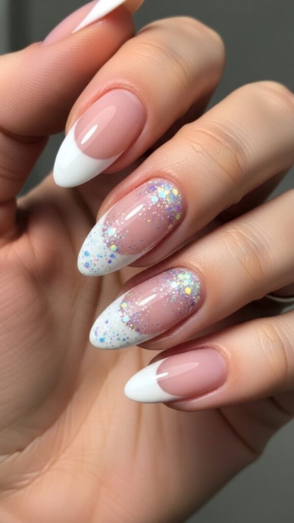 12 White French Tip Nails with Design Ideas That Look Effortlessly Expensive in 2026 24 Snow Globe Glitter French Tips