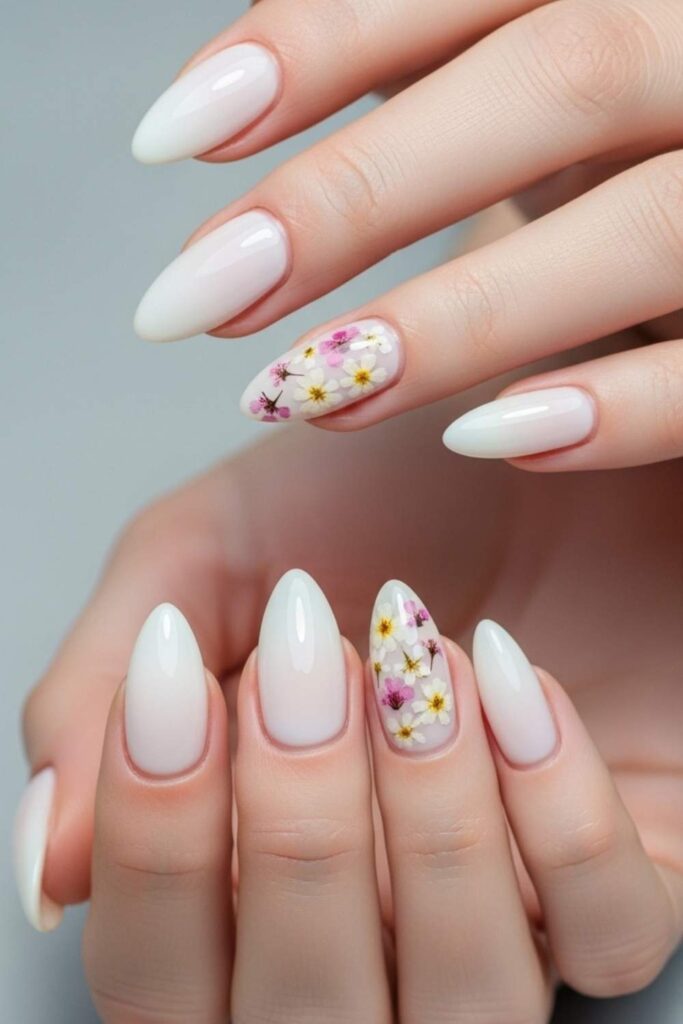 Soft Ivory with Scattered Pressed Flowers