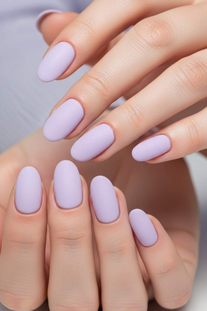Soft Lavender Oval Nails with a Satin Finish