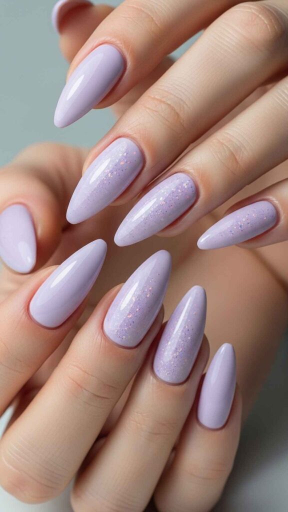 Soft Lavender Stiletto with Holographic Dust
