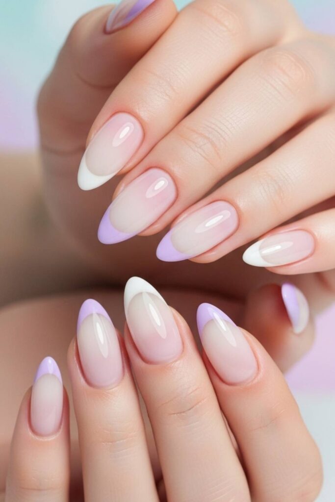 Soft Lilac Tips on Milky Base