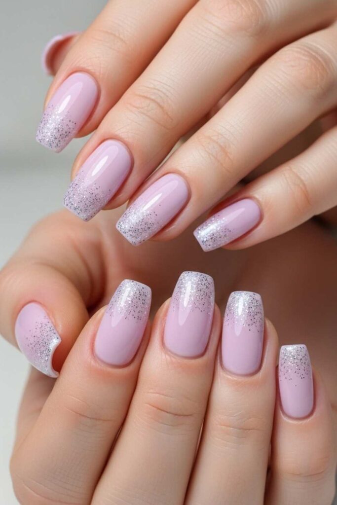 Soft Lilac with Micro Glitter Fade at Tips