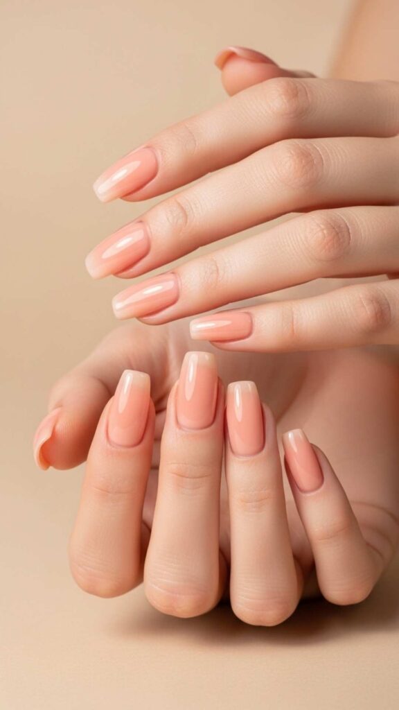 Soft Peach Jelly Nails with a Glossy Finish