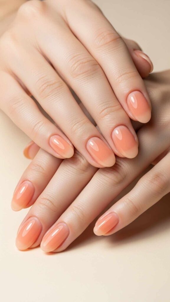 Soft Peach Jelly Nails with Oval Shape