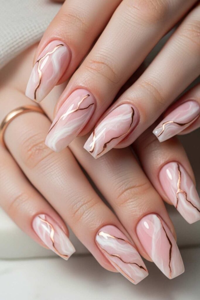 Soft Pink Marble with Rose Gold Veins