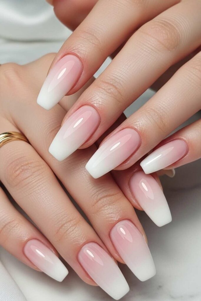 Soft Pink Ombré Fade to White Tips