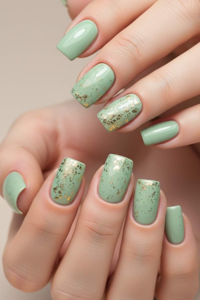 Soft Pistachio Green with Gold Flake Details