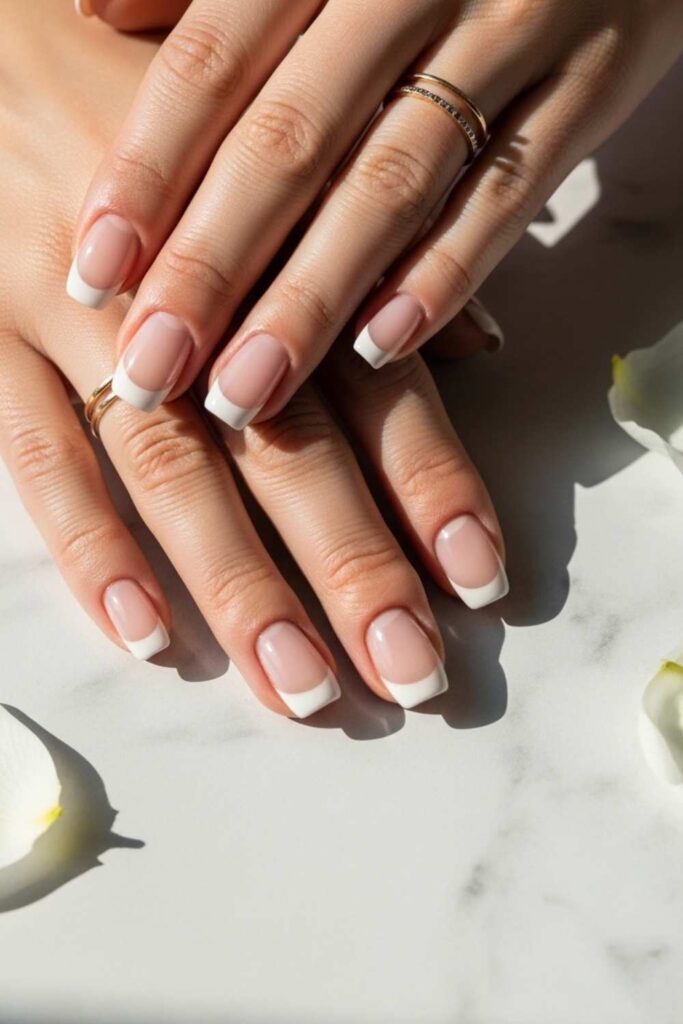 Soft White Tips on Sheer Nude Base