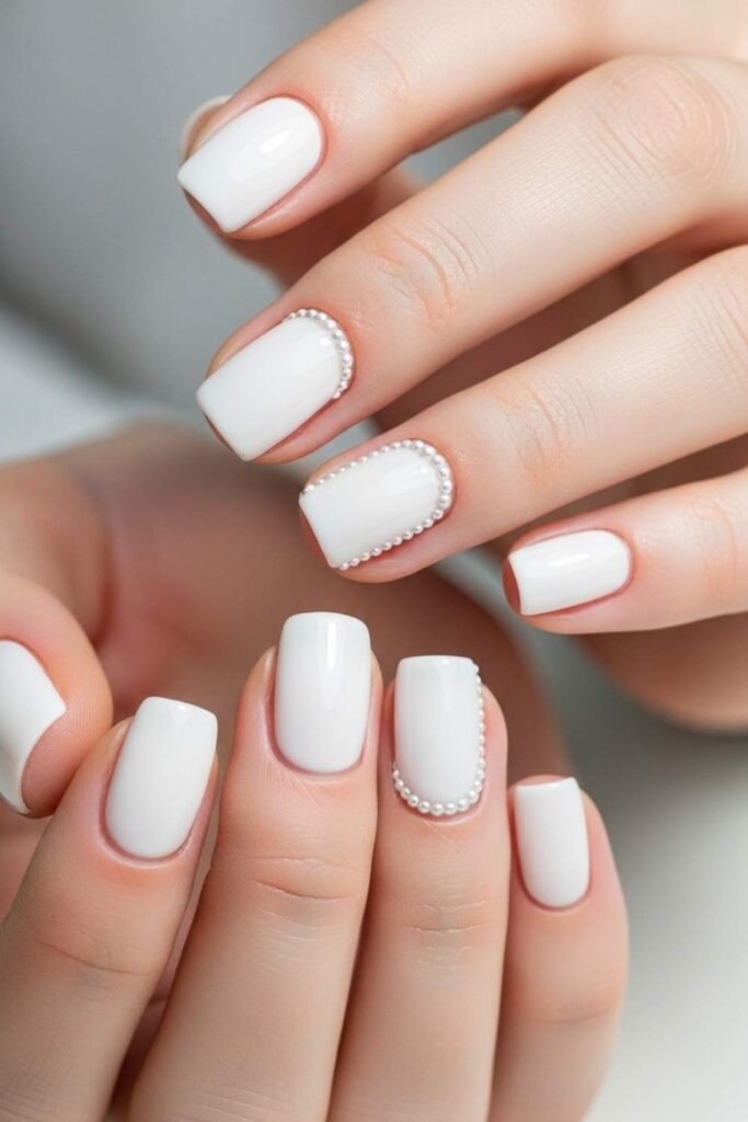 Soft White with Micro Bead Trim at the Cuticle