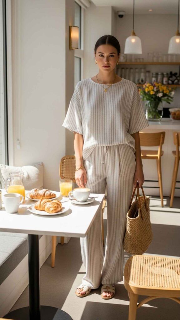 Striped Linen Set Top and Pants in a Matching Print