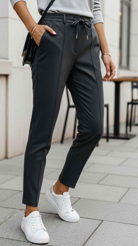 Tailored Joggers in Charcoal Gray + Clean White Sneakers