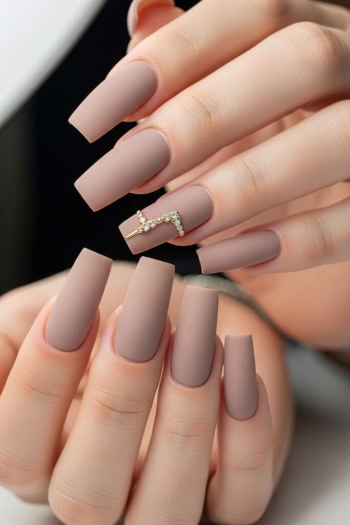 Taupe Nails with Velvet Matte Finish