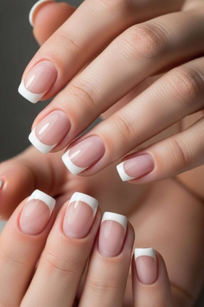 Thick Bold White Tips on Short Round Nails