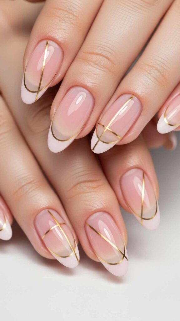 Thin Gold Line French on Sheer Pink
