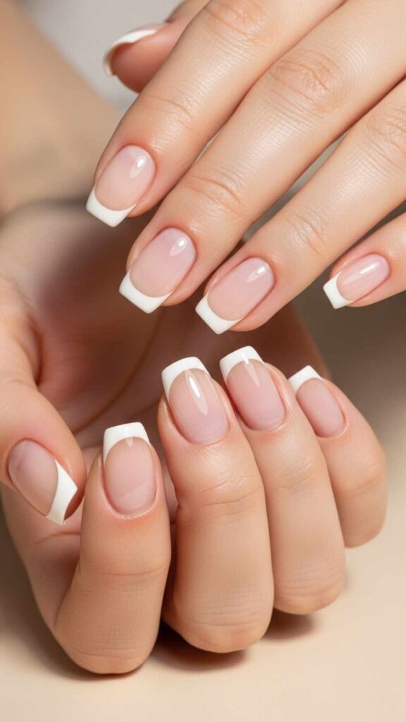 Thin White Tips on Natural Nails Modern Minimalism