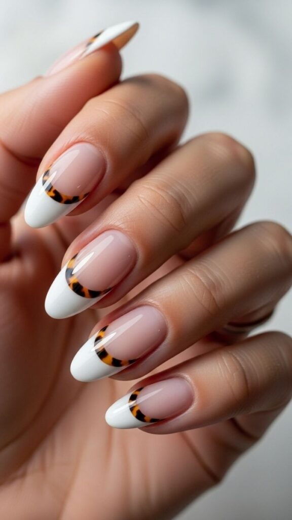 12 White French Tip Nails with Design Ideas That Look Effortlessly Expensive in 2026 21 Tortoiseshell Patch French Tips