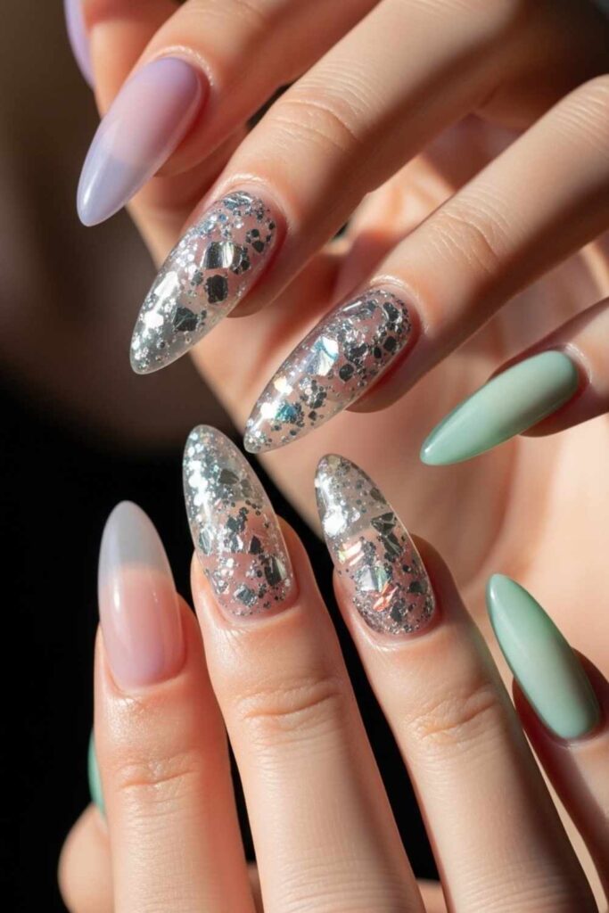 30 Nails That Bring 90s Art Back And Make It Look Better Than Ever 5 Translucent Jelly Nails with Glitter Chunks