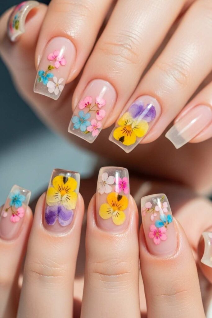 Translucent Jelly Nude with Colorful Pressed Flowers